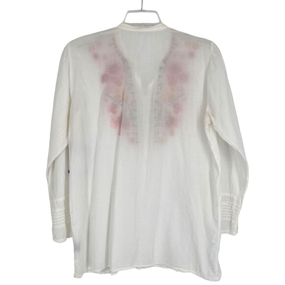 Johnny Was Tunic Blouse Floral Embroidery White Boho Artsy Romantic Feminine L - Picture 5 of 11